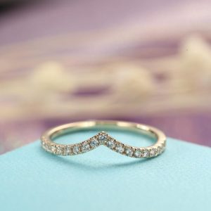 Curved Wedding Band Woman Solid Gold Diamond ring Chevron Art deco Half Eternity Dainty Bridal set Stacking Anniversary Promise ring | Natural genuine Gemstone rings, simple unique alternative gemstone engagement rings. #rings #jewelry #bridal #wedding #jewelryaccessories #engagementrings #weddingideas #affiliate #ad