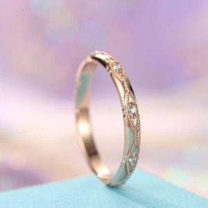 Shop Diamond Jewelry! Rose Gold Wedding Band Women Vintage Art Deco Diamond Milgrain Bridal Art deco ring Stacking Antique Promise Unique Anniversary ring | Natural genuine Diamond jewelry. Buy handcrafted artisan wedding jewelry.  Unique handmade bridal jewelry gift ideas. #jewelry #beadedjewelry #gift #crystaljewelry #shopping #handmadejewelry #wedding #bridal #jewelry #affiliate #ad