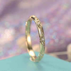 Art Deco Diamond Wedding Band Vintage yellow Gold Band unique Milgrain wedding band Bridal Stacking Matching Band Anniversary Band | Natural genuine Diamond rings, simple unique alternative gemstone engagement rings. #rings #jewelry #bridal #wedding #jewelryaccessories #engagementrings #weddingideas #affiliate #ad
