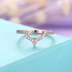 Diamond curved wedding band Rose gold ring for women Chevron band Vintage Unique stacking ring Matching band Anniversary Promise ring | Natural genuine Gemstone rings, simple unique alternative gemstone engagement rings. #rings #jewelry #bridal #wedding #jewelryaccessories #engagementrings #weddingideas #affiliate #ad