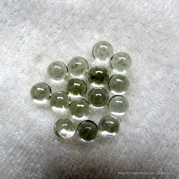 5 Pieces 6mm Green Amethyst Cabochon Round Loose Gemstone, Green Amethyst Round Cabochon Loose Gemstone, Amethyst Cabochon Round Gemstone
