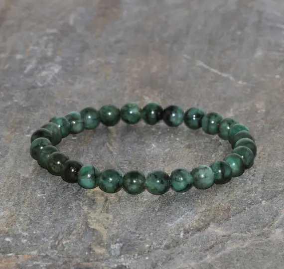 Emerald Bracelet 6mm Natural Emerald With Black Inclusion Beaded Gemstone Bracelet Love And Contentment Bracelet Jewelry Gift Bracelet