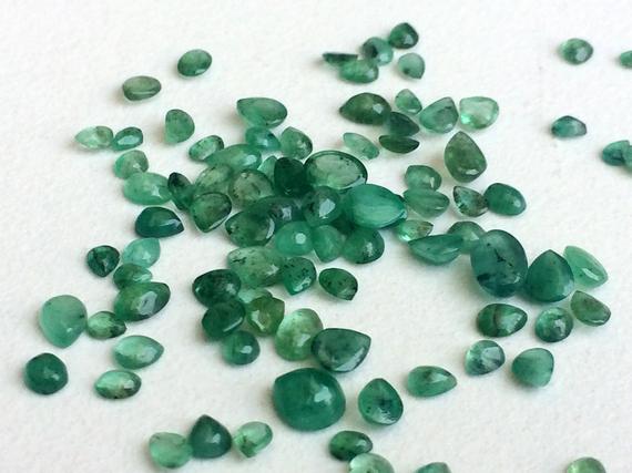 2x3mm - 4x6mm Emerald Plain Cabochons, Oval & Pear Shape Natural Emerald Flat Back Cabochons, Emerald For Jewelry (1ct To 10ct Options)