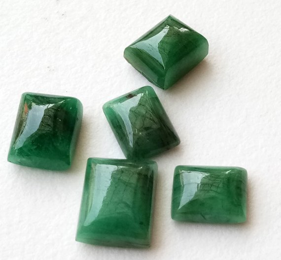 6x8mm Approx Emerald Plain Rectangle Cabochon, Natural Loose Emerald Rectangle Flat Back Stone, Emerald For Ring - Ausph82