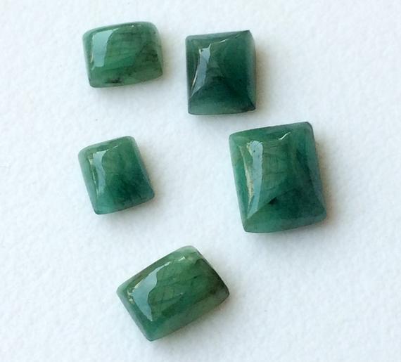 4.9x5.8mm-5x6.3mm Emerald Plain Rectangle Cabochon, Natural Loose Emerald Rectangle Stone, Emerald For Ring - Ausph73