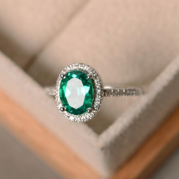 Lab Emerald Ring, Sterling Silver, May Birthstone, Promise Ring, Engagement Ring