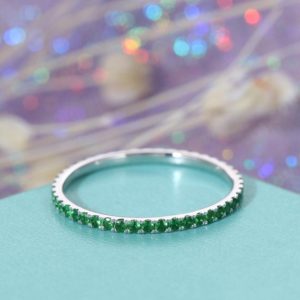 Shop Emerald Jewelry! Lab Emerald Full Eternity band Wedding Band Women Stacking ring 14K White Gold Bridal set Birthstone matching band Anniversary Promise ring | Natural genuine Emerald jewelry. Buy handcrafted artisan wedding jewelry.  Unique handmade bridal jewelry gift ideas. #jewelry #beadedjewelry #gift #crystaljewelry #shopping #handmadejewelry #wedding #bridal #jewelry #affiliate #ad