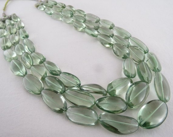 Natural Green Amethyst Beads Cabochon Tumble 3 L 1172 Ct Gemstone Fine Necklace