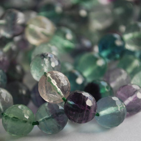 High Quality Grade A Natural Rainbow Fluorite Semi-precious Gemstone Faceted Round Beads - 6mm, 8mm, 10mm Sizes - 15" Strand