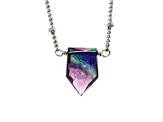 Fluorite Necklace Purple And Green Fluorite Jewelry Raw Fluorite Necklace Green Amethyst Pendant Dainty Crystal Rainbow Fluorite Point