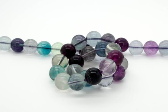 Fluorite Beads, Natural Fluorite Smooth Polished Round Ball Sphere Gemstone Beads - Rn65
