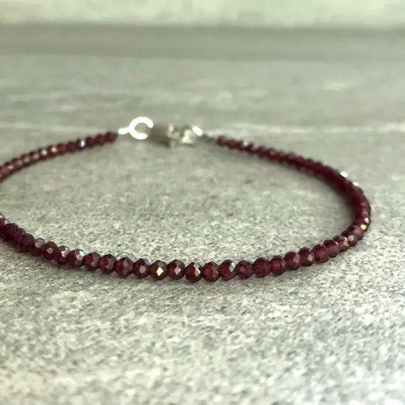 Rhodolite Garnet Bracelet | Natural Crystal Jewelry | Faceted Garnet Bead Bracelet | Silver Or Gold Clasp | January Birthday Gift