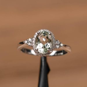 genuine natural green amethyst ring oval cut promise anniversary ring solid sterling silver ring gemstone ring | Natural genuine Green Amethyst rings, simple unique handcrafted gemstone rings. #rings #jewelry #shopping #gift #handmade #fashion #style #affiliate #ad