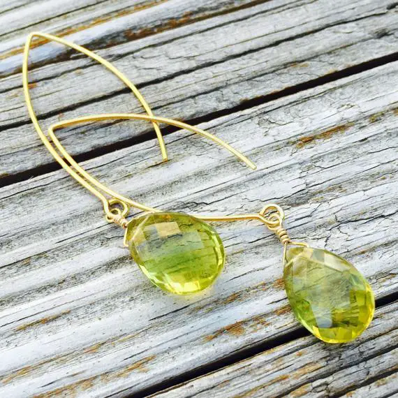 Green Amethyst Earrings - Gold Vermeil Jewellery - Gemstone Jewelry