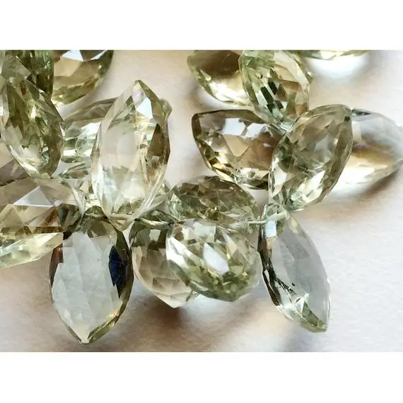 10x15mm Green Amethyst Marquise Shape Faceted Beads, Green Amethyst Faceted Briolettes For Jewelry, Amethyst Beads (4in To 8in Options)