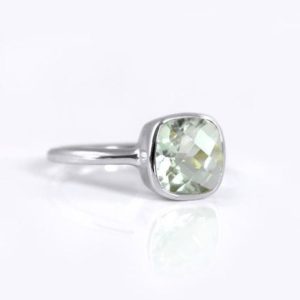 Green Amethyst ring – Gemstone Ring – Stacking Ring – Sterling Silver Ring – Cushion Cut Ring, February Birthstone ring, Mother's Day Gift | Natural genuine Gemstone rings, simple unique handcrafted gemstone rings. #rings #jewelry #shopping #gift #handmade #fashion #style #affiliate #ad