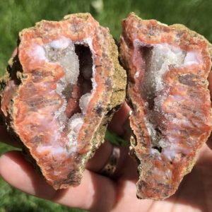 Pink Red and Purple Chalcedony Geode with Hematite from Morocco #2 | Natural genuine stones & crystals in various shapes & sizes. Buy raw cut, tumbled, or polished gemstones for making jewelry or crystal healing energy vibration raising reiki stones. #crystals #gemstones #crystalhealing #crystalsandgemstones #energyhealing #affiliate #ad