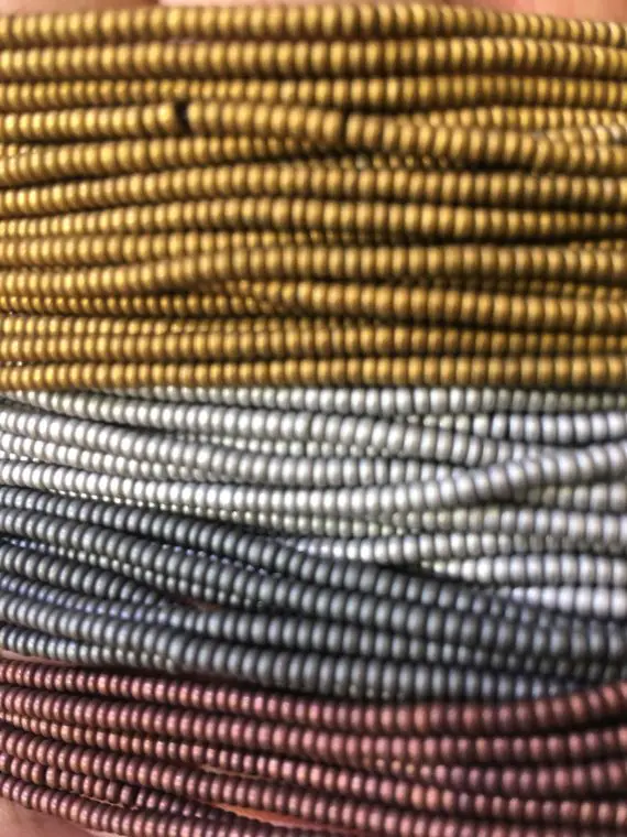 Gray/gold/silver/copper Hematite Matte Rondelle Beads 1x2mm 15.5" Strand
