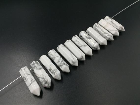 12pcs White Howlite Points Hexagonal Howlite Beads Gemstone Bullet Spike Pendant Beads Supplies Semi Precious Beads