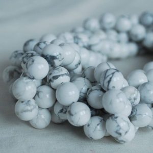 Shop Howlite Round Beads! High Quality Grade A Natural White Howlite Semi-precious Gemstone Round Beads – 4mm, 6mm, 8mm, 10mm sizes – Approx 15.5" strand | Natural genuine round Howlite beads for beading and jewelry making.  #jewelry #beads #beadedjewelry #diyjewelry #jewelrymaking #beadstore #beading #affiliate #ad