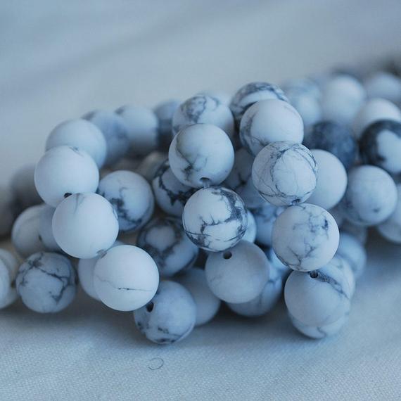 White Howlite Frosted Matte Round Beads - 4mm, 6mm, 8mm, 10mm Sizes - 15" Strand - Natural Semi-precious Gemstone