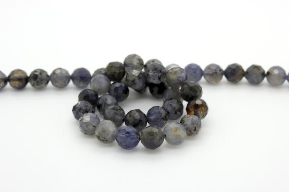 Iolite Beads, Natural Iolite Faceted Round Sphere Ball Gemstone Beads - Rnf59
