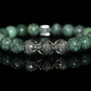 Shop Jade Jewelry! Men's Jade Bracelet, Qinghai Green Jade and Sterling Silver Bracelet, Bracelet for Man, Man's Bracelet, Bead Bracelet Man, Beaded Bracelet | Natural genuine Jade jewelry. Buy crystal jewelry, handmade handcrafted artisan jewelry for women.  Unique handmade gift ideas. #jewelry #beadedjewelry #beadedjewelry #gift #shopping #handmadejewelry #fashion #style #product #jewelry #affiliate #ad