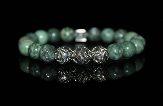Men's Jade Bracelet, Qinghai Green Jade And Sterling Silver Bracelet, Bracelet For Man, Man's Bracelet, Bead Bracelet Man, Beaded Bracelet