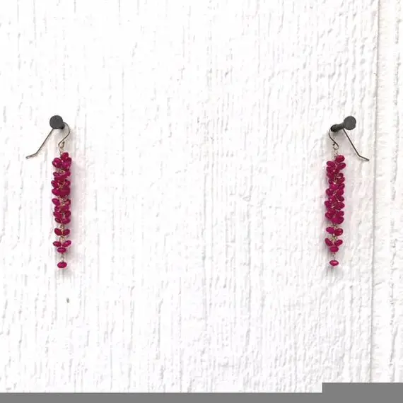 Pink Earrings - Gold Jewelry - Jade Gemstone Jewellery - Magenta - Hot Pink - Trendy - Cluster