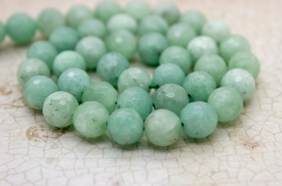 Burma Jade Beads, Natural Green Jade Faceted Round Ball Sphere Gemstone Beads - Pg52