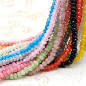 Shop Jade Faceted Beads! Jade Beads, Green Yellow Blue Pink Red White Jade Faceted Roundelle Gemstone Loose Beads 2mm x 4mm | Natural genuine faceted Jade beads for beading and jewelry making.  #jewelry #beads #beadedjewelry #diyjewelry #jewelrymaking #beadstore #beading #affiliate #ad