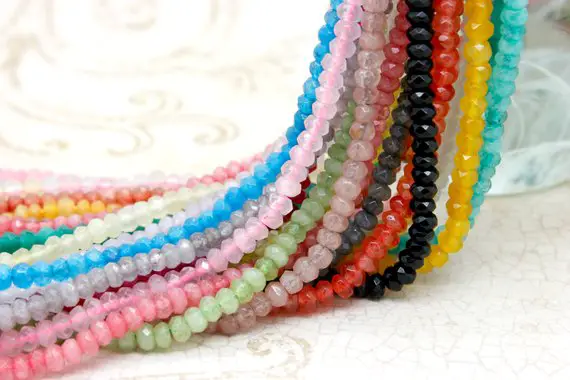 Jade Beads, Green Yellow Blue Pink Red White Jade Faceted Roundelle Gemstone Loose Beads 2mm X 4mm