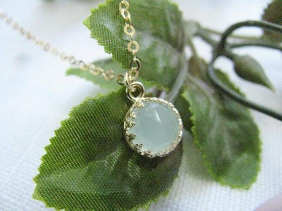 Jade Necklace Gold Light Green Stone Vintage Gift For Her
