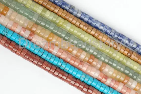 Heishi Space Beads For Jewelry Making Turquoise/ Aventurine/ Lemon Jade 3*6mm Small Heishi Gemstone Beads Sold By Strand
