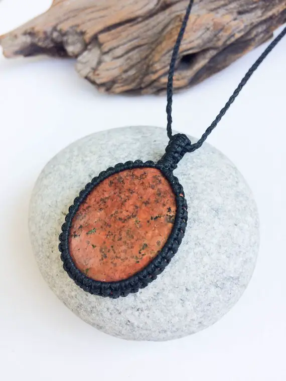 Red Jasper Necklace, Natural Stone Macrame Necklace, Men's Necklace, Rustic, Boho, Surf, Beach, Oval Stone, Passion, Heart, Spiritual Gift