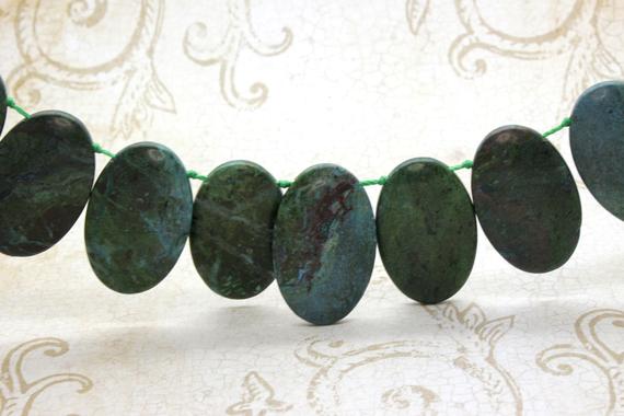 Green Jasper Natural Flat Oval Smooth Gemstone Beads Loose Bead 22mm X 36mm - Pgs72