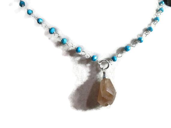 Turquoise Necklace - Jasper Gemstone Pendant - Sterling Silver Jewelry - Classic Jewellery - Brown