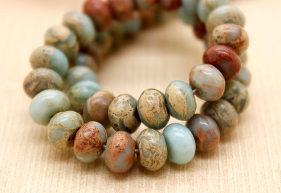 Natural Jasper Beads, Snake Skin Jasper Smooth Rondelle Natural Gemstone Loose Beads - Pg72