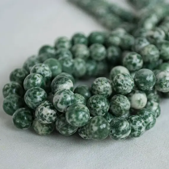 Green Spot Jasper Round Beads - 4mm, 6mm, 8mm, 10mm Sizes - 15" Strand - Natural Semi-precious Gemstone