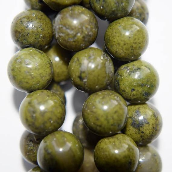 Natural Green Jasper Beads - Round 10 Mm Gemstone Beads - Full Strand 15 1/2", 40 Beads, A Quality