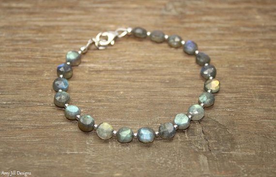 Labradorite Bracelet, Labradorite Jewelry, Blue Flash, Layering, Stacking, Silver, Gold Or Rose Gold Beads