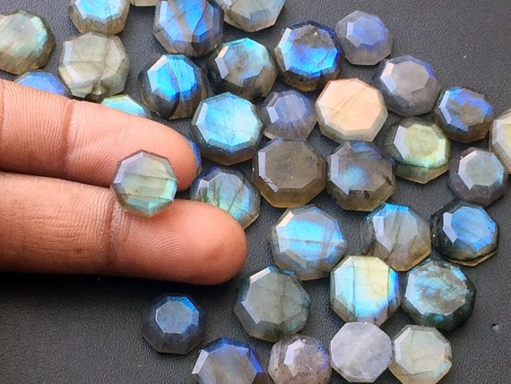 10-12mmlabradorite Octagon Cabochons, Labradorite Flat Back Cabochons, Loose Faceted Fancy Cabochons For Jewelry (5pcs To 10pcs Options)