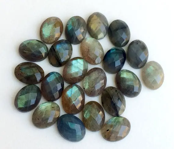 12x16mm Labradorite Rose Cut Oval Cabochons, Labradorite Flat Back Cabochons, Faceted Oval Labradorite For Jewelry (5pcs To 10pcs Options)