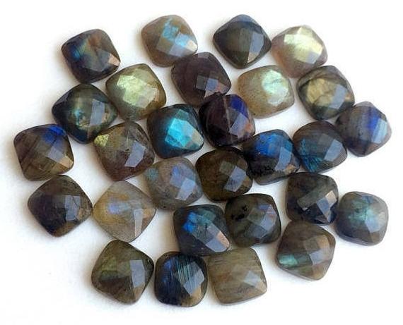 12-13mm Labradorite Rose Cut Cushion Cut Cabochons, Labradorite Faceted Square Flat Back Cabochons For Jewelry (5pcs To 10pcs Options)