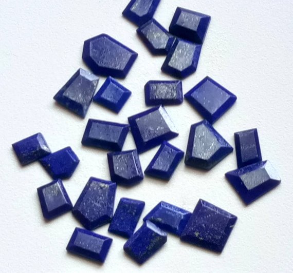 9-15mm Lapis Lazuli Fancy Cut Slices, Lapis Faceted Flat Back Cabochons, Loose Lapis Lazuli, Lapis Lazuli For Jewelry (5pcs To 10pcs Option)
