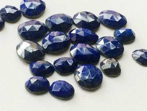 17-20mm Lapis Lazuli Faceted Cabochons, Lapis Lazuli Flat Back Rose Cut Cabochons, 5 Pcs Blue Lapis Lazuli Faceted Gemstones  For Jewelry