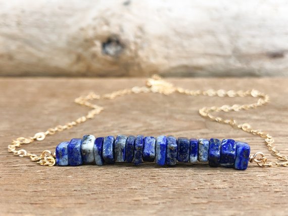 Raw Lapis Lazuli Bar Necklace - Raw Stone Necklace  - September Birthday Gift For Her - Lapis Lazuli Jewelry - September Birthstone Necklace