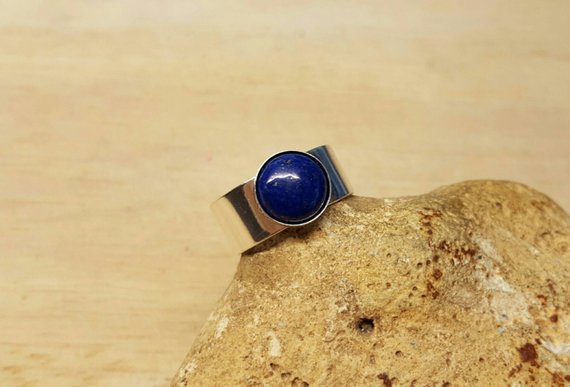 Men's Lapis Ring. 925 Sterling Silver. Blue Lapis Lazuli Ring. Reiki Jewelry Uk. September Birthstone. Adjustable Ring. 10mm Stone