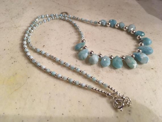 Larimar Necklace - Sterling Silver Jewelry - Blue Gemstone Jewellery - Chic - Luxe - Beaded
