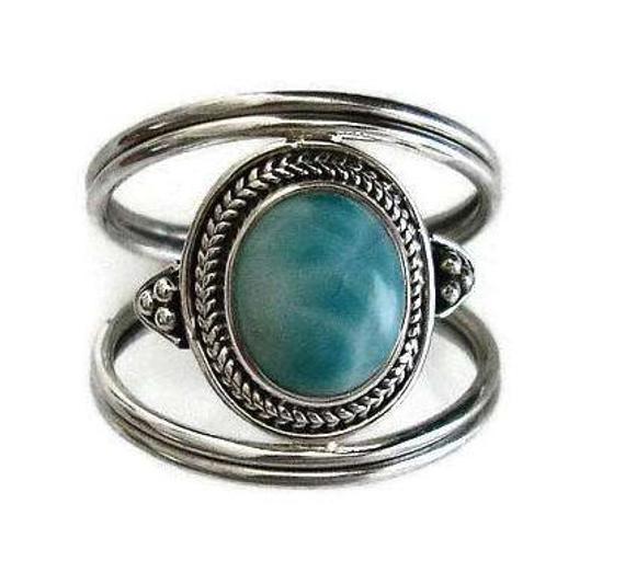 Larimar Ring, 925 Silver Boho Ring, Nepali Ring, Caribbean Stone, Silver Long Ring, Blue Gemstone Ring, Boho Jewellery, Mistry Gems, R29l